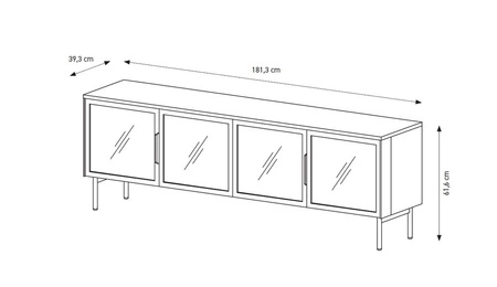 Szafka RTV Lumi 181 cm beżowa designerska stylistyka szafki pod telewizor z przeszklonymi frontami i klimatycznym oświetleniem ledowym
