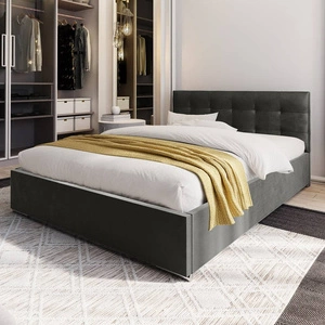 Łóżko tapicerowane Montigo 140x200 szare z pojemnikiem w nowoczesnym skandynawskim stylu z pikowanym zagłówkiem