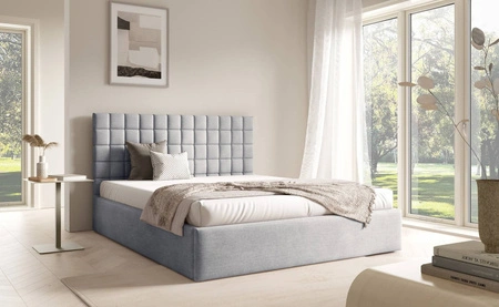 Łóżko tapicerowane Graso 140x200 szary popiel nowoczesne i eleganckie łóżko gustowny symetryczny wzór na wezgłowiu pojemnik na pościel