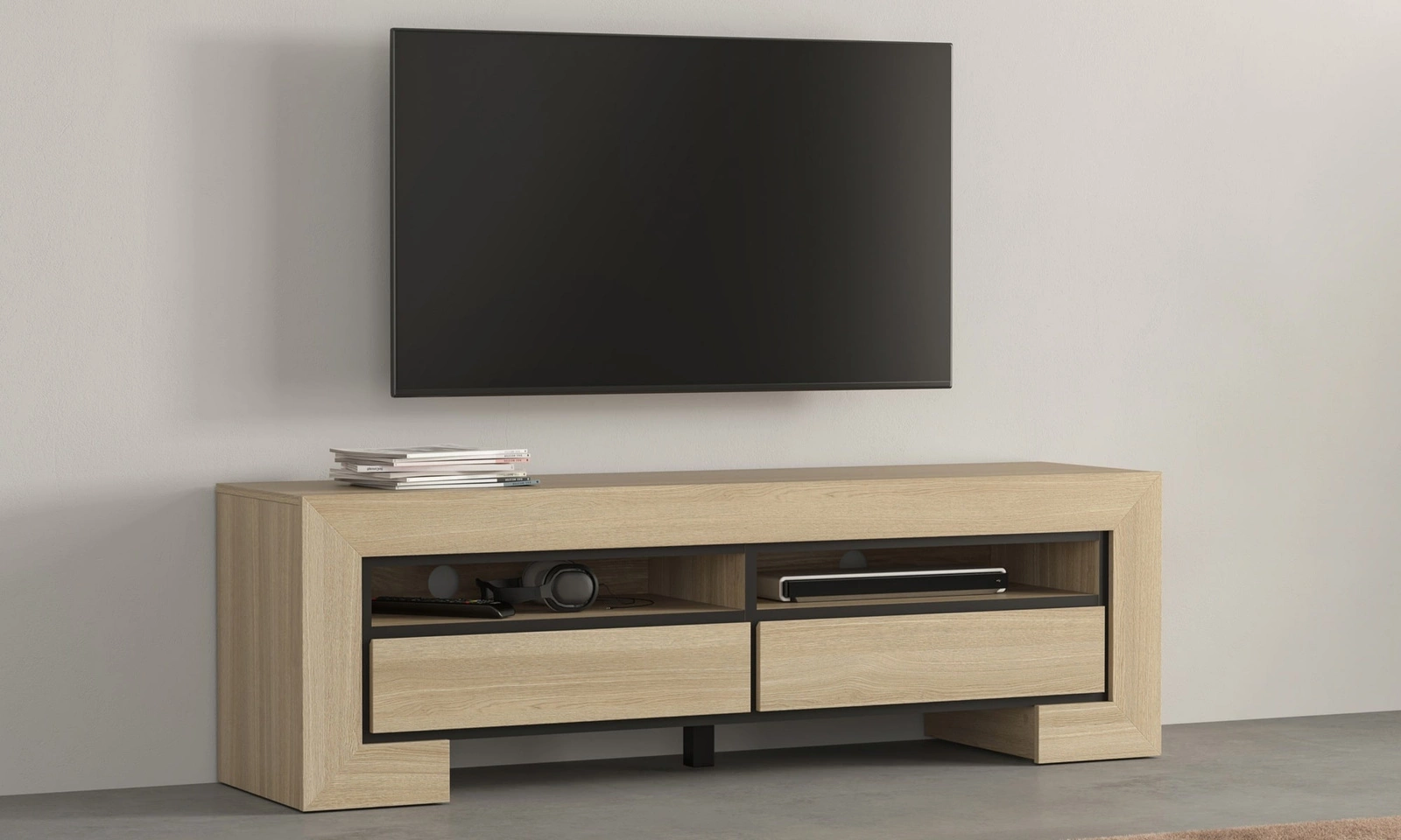 Szafka RTV 160 cm Cuba w kolorze dąb samdal / czarny