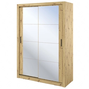 Szafa przesuwna z lustrem Arti 150 cm dąb artisan pojemna szafa do przedpokoju drzwi szafy wykończone lustrami w ciekawej konfiguracji