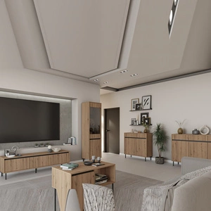 Zestaw mebli Osaka dąb evoke / czarny nowoczesny design podkreślony modną kolorystyką wysokie metalowe czarne nogi gustowny ryflowany front