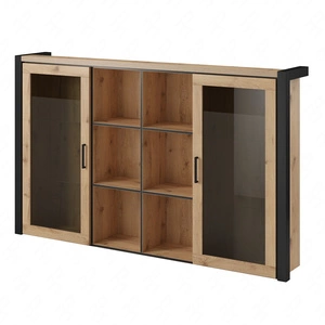 Nadstawka do komody Aktiv 180 cm dąb taurus / czarny stylowy design bezpieczne szkło hartowane metalowe czarne uchwyty