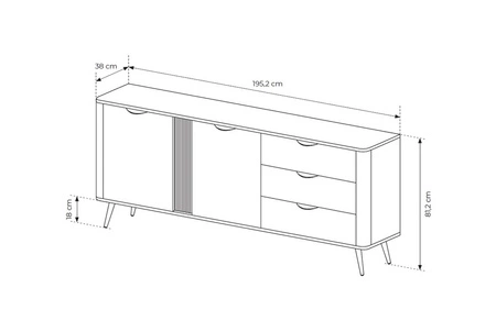 Komoda z szufladami Veris 195 cm dąb dunin / czarny nowoczesny design komody do salonu stylowe uchwyty krawędziowe modna kolorystyka