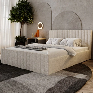 Łóżko tapicerowane Sobral 160x200 ciemny beżowy komfortowe łóżko z pojemnikiem na pościel gustowny zagłówek i zanóżek