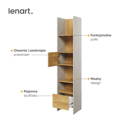Regał Teen Flex 44 cm silk flou / hikora naturalna funkcjonalny regał z szafką i szufladą doskonale sprawdzi się w pokoju młodzieżowym