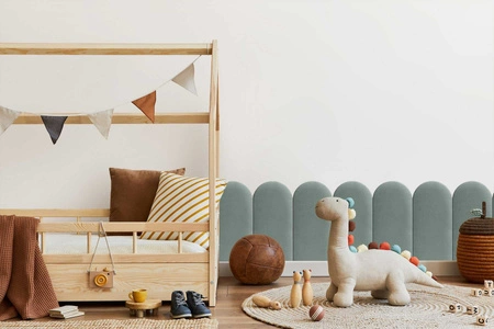 Panel tapicerowany Wally 30x100 cm miętowy stylowy panel ścienny płotek welurowa tkanina modne wykończenie każdej aranżacji