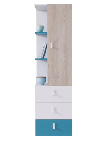 Zestaw mebli Niko biały / dąb / morski idealna propozycja do pokoju młodzieżowego lub dziecięcego w modnym stylu