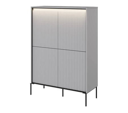 Komoda wysoka Trend 98 cm szara elegancka i stylowa komoda o wyjątkowym charakterze ryflowane fronty z oświetleniem LED