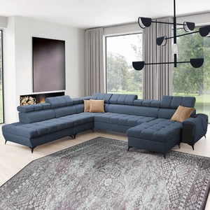 Narożnik z funkcją spania Bolmso X niebieski prawostronny wygodny narożnik do salonu z regulowanymi zagłówkami dekoracyjne pikowania