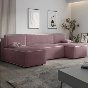 Narożnik z funkcją spania Brandon U wrzosowy pojemnik na pościel trójwymiarowa tkanina o wyrazistych prążkach