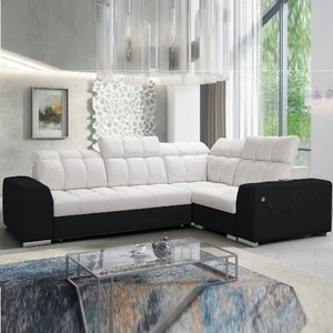 Narożnik z funkcją spania Luigi II jasny beż / czarny prawostronny komfort podczas codziennego wypoczynku narożnik z pojemnikiem na pościel