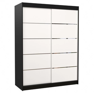Szafa przesuwna Luft 150 cm czarny / biały praktyczna szafa do sypialni fronty wykończone poziomymi srebrnymi listwami