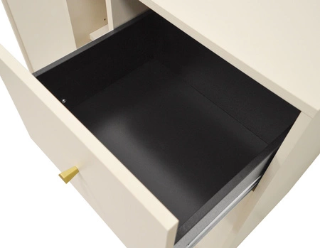 Komoda z szufladami Kioto I 125 cm beżowa minimalistyczna forma idealna komoda do salonu lub sypialni złote dodatki