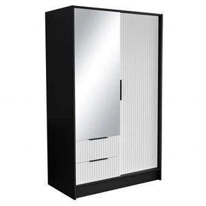 Szafa z lustrem Norel 102 cm czarny / biały stylowa szafa o nowoczesnym designie z ryflowanymi frontami i pojemnymi szufladami