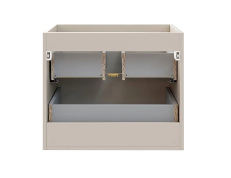 Zestaw mebli łazienkowych Dalia beżowy eleganckie szafki łazienkowe zachwycają minimalizmem system cichego domykania szuflad