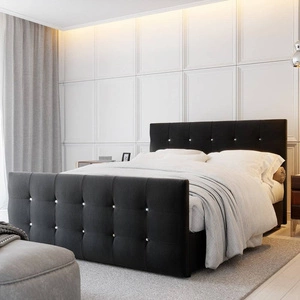 Łóżko kontynentalne Kansas 140x200 czarne w skandynawskim nowoczesnym stylu z pikowaniem wykończonym kryształkami