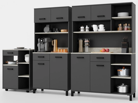 Zestaw mebli kuchennych Aigro 270 cm antracyt / beton smart zestaw z szafką na kółkach idealne do aranżacji małego aneksu kuchennego