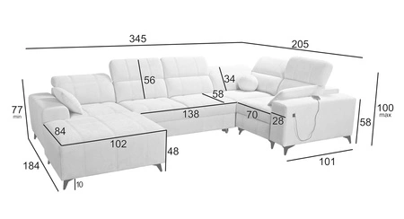Narożnik z funkcją spania Penejos IV Lux szary lewostronny stylowy narożnik rozkładany z komfortowym wysuwanym podnóżkiem