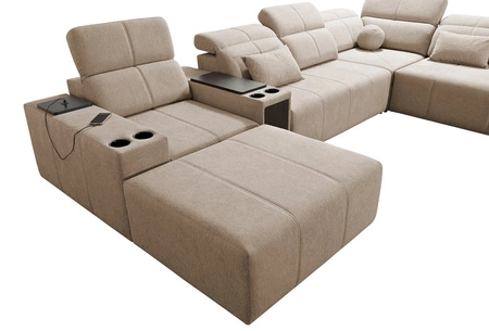 Narożnik z funkcją spania Tesalia V beżowy lewostronny komfortowy narożnik z szufladą oraz funkcją przesuwanego oparcia