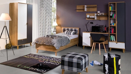 Szafa Memone 90 cm dąb złoty / biały / grafitowy nowoczesny design idealna szafa do pokoju młodzieżowego lub przedpokoju