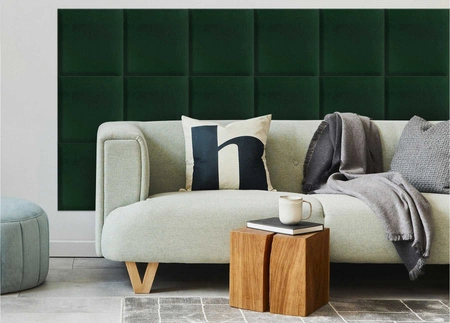 Panel tapicerowany Quadra 50x50 cm butelkowa zieleń stylowy panel ścienny kwadrat welurowa tkanina modne wykończenie każdej aranżacji