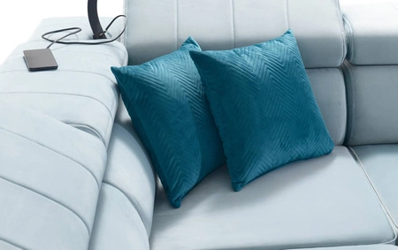 Narożnik z funkcją spania Rava II lawendowy róż prawostronny velvet wygodny narożnik z pojemnikiem na pościel wielofunkcyjna lampka