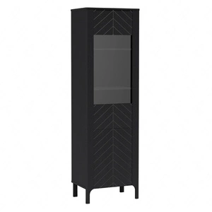 Witryna Malumi 60 cm czarna stylowa witryna do salonu ozdobiona wyrafinowanym wzorem jodełki wysoka smukła podstawa