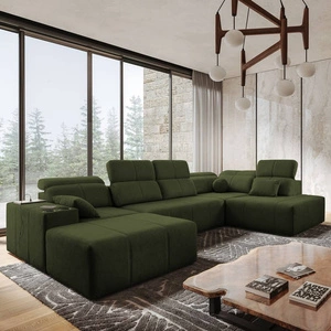 Narożnik z funkcją spania Tesalia VI zielony lewostronny nowoczesny i komfortowy narożnik z funkcją przesuwanego oparcia