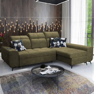 Narożnik z funkcją spania Buffalo oliwkowy prawostronny funkcjonalny i stylowy narożnik rozkładany z pojemnikiem na pościel