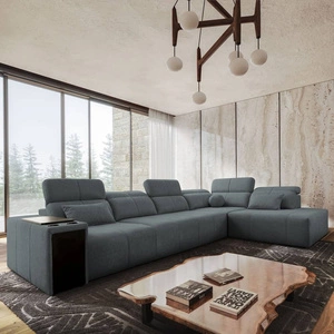 Narożnik z funkcją spania Tesalia XI szary prawostronny nowoczesny narożnik z komfortowym przesuwanym oparciem i pojemną szufladą