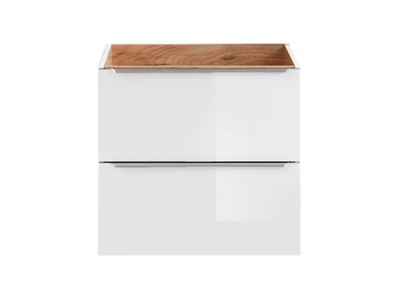 Szafka pod umywalkę Capri 60 cm biały połysk nowoczesny design szafki do łazienki z szufladami metalowy uchwyt krawędziowy