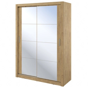 Szafa przesuwna z lustrem Arti 150 cm dąb shetland pojemna szafa do przedpokoju drzwi szafy wykończone lustrami w ciekawej konfiguracji
