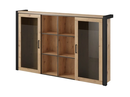 Nadstawka do komody Aktiv 180 cm dąb taurus / czarny stylowy design bezpieczne szkło hartowane metalowe czarne uchwyty