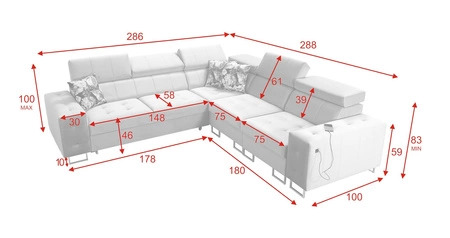 Narożnik z funkcją spania Hampton III granatowy prawostronny komfortowy narożnik wykonany z gładkiej i miękkiej tkaniny typu velvet