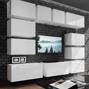 Meblościanka Lutro biała / biały połysk nietuzinkowa meblościanka o eleganckim charakterze idealna do salonu lub pokoju dziennego