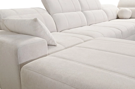 Narożnik z funkcją spania Penejos IV ciemny beżowy lewostronny stylowy narożnik rozkładany z dwoma pojemnikami na pościel trwała tkanina