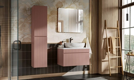 Szafka pod umywalkę Iconic 80 cm antyczna róża designerska szafka z gustownym pionowym ryflowaniem pojemna szuflada na akcesoria