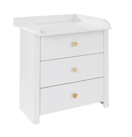 Komoda z przewijakiem Heart 85 cm biała funkcjonalny mebel do pokoju niemowlęcego możliwość demontażu przewijaka pojemne szuflady