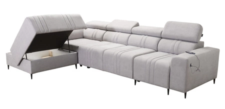 Narożnik z funkcją spania Castel XI błękitny lewostronny komfortowy narożnik z pojemnikiem na pościel wytrzymała tkanina