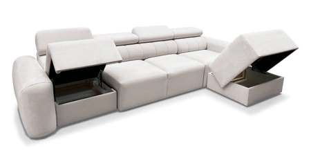 Narożnik z funkcją spania Cantare XII łososiowy prawostronny estetyczny i niezwykle komfortowy narożnik z pojemnikiem na pościel