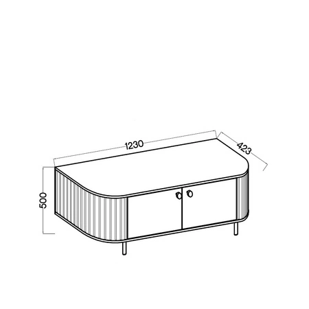 Szafka RTV Ovalio 123 cm beżowa stylowa szafka pod telewizor unikalny owalny kształt ozdobne frezowania metalowa podstawa