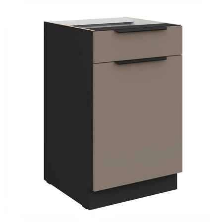 Szafka kuchenna stojąca z szufladą i półką Fiuggi Bl 50 D 1F 1S BB fronty szafki kuchennej wykończone w technologii anti fingerprint