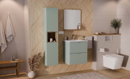 Szafka pod umywalkę Line Reed Green 60 cm szałwiowa stylowe subtelne pionowe frezowanie podkreślają elegancję szafki z szufladami
