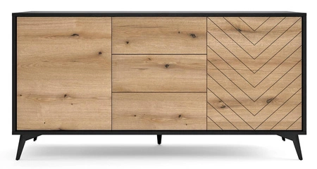 Zestaw mebli Gusto czarny / dąb evoke nowoczesny design funkcjonalne meble do salonu lub pokoju dziennego meblościanka z ozdobnym dekorem jodełki