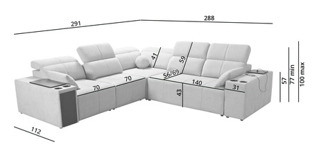 Narożnik z funkcją spania Tesalia III miodowy lewostronny komfortowy narożnik z przesuwanym oparciem dwa pojemniki na pościel