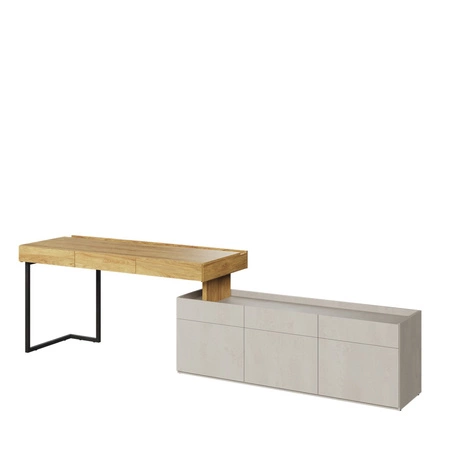 Biurko z szafką Teen Flex 244 cm / 279 cm hikora naturalna / silk flou funkcjonalne biurko młodzieżowe możliwość narożnego montażu