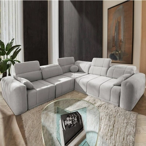 Narożnik z funkcją spania Cetara III szary popiel lewostronny ergonomiczny narożnik z przesuwanym oparciem i regulowanymi zagłówkami