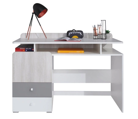Zestaw mebli Arona biały / dąb wilton biały / szary idealna propozycja do pokoju młodzieżowego meblościanka z biurkiem