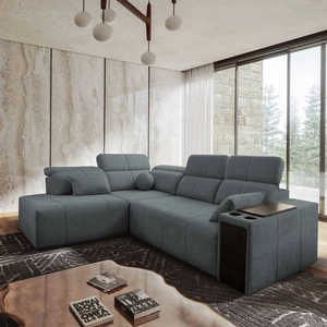 Narożnik z funkcją spania Tesalia VII szary lewostronny nowoczesny design komfortowe przesuwane oparcie szuflada w boczku mebla